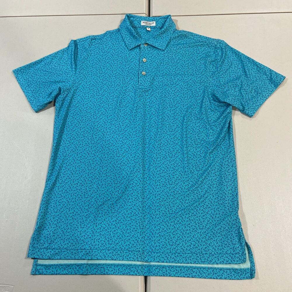 Peter Millar Summer Comfort Blue Hammerhead Shark Breathable Polo Shirt M